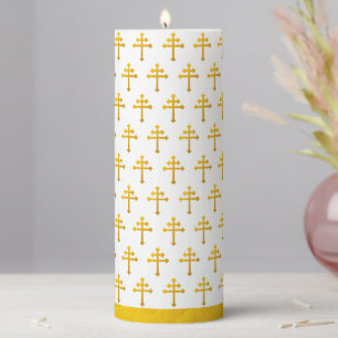 Gold Lorraine Cross on White / Christian Golden XL Pillar Candle