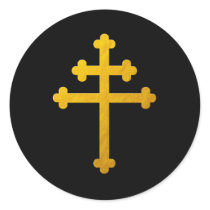 Gold Lorraine Cross Sticker, on Black / Christian Classic Round Sticker