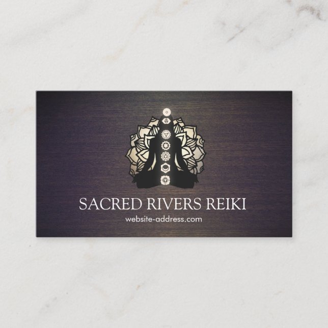 Gold Lotus and Chakras Energy Healer and Yoga Business Card (Front)