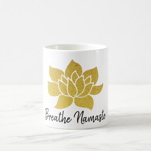   Gold Lotus Breathe Namaste Golden Lotus White Coffee Mug