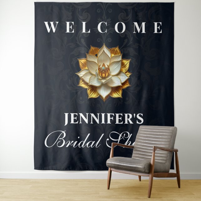 Gold Lotus Bridal Shower Welcome Backdrop (In Situ)