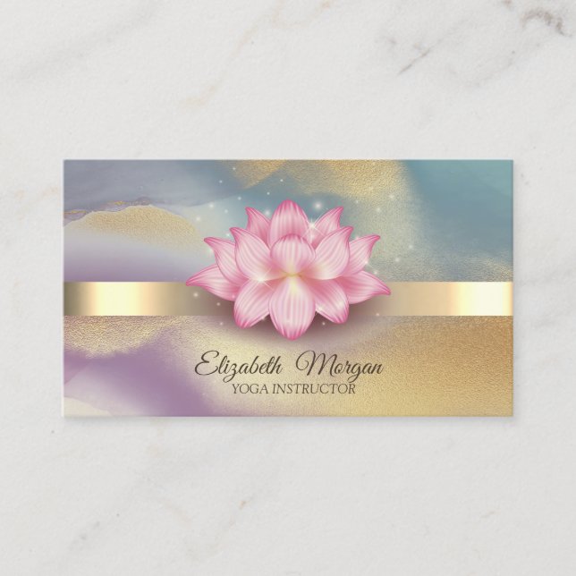 Gold, Lotus Colorful Yoga  Business Card (Front)