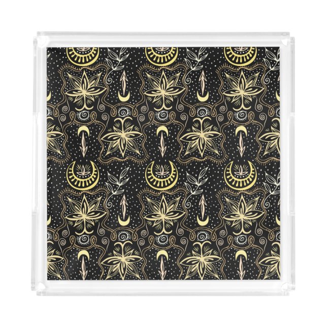 Gold Lotus: Crescent Vintage Elegance. Acrylic Tray (Front)