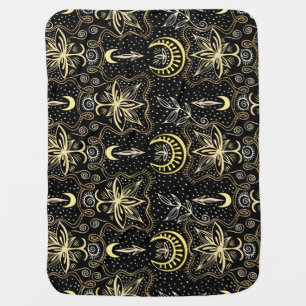 Gold Lotus: Crescent Vintage Elegance. Baby Blanket