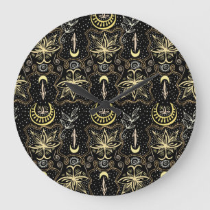 Gold Lotus: Crescent Vintage Elegance. Large Clock