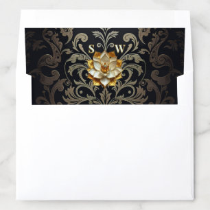 Gold Lotus Floral Damask wedding stationery Envelope Liner