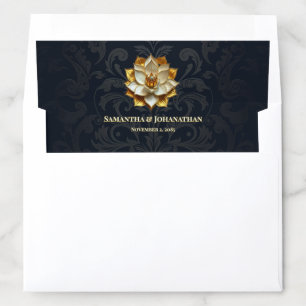 Gold Lotus Floral Damask wedding stationery faded Envelope Liner