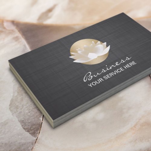 Gold Lotus Floral Logo Yoga Instructor Spa Therapy Business Card