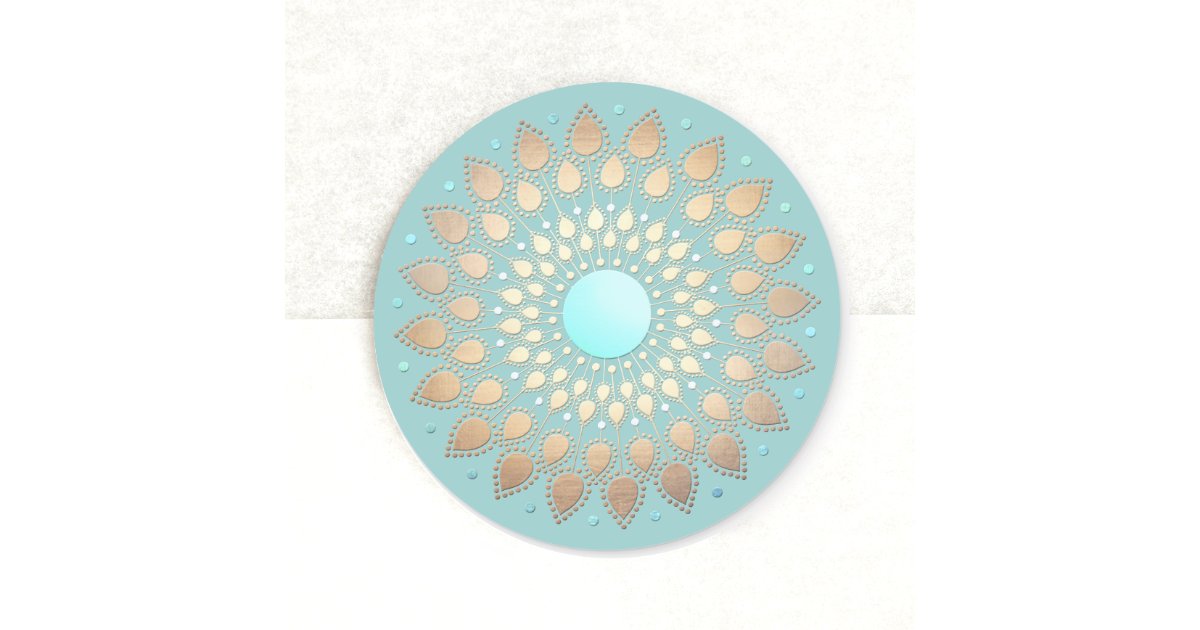 Gold Lotus Floral Mandala Teal Blue Classic Round Sticker | Zazzle