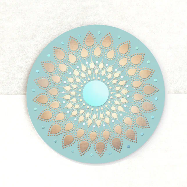 Gold Lotus Floral Mandala Teal Blue Classic Round Sticker | Zazzle