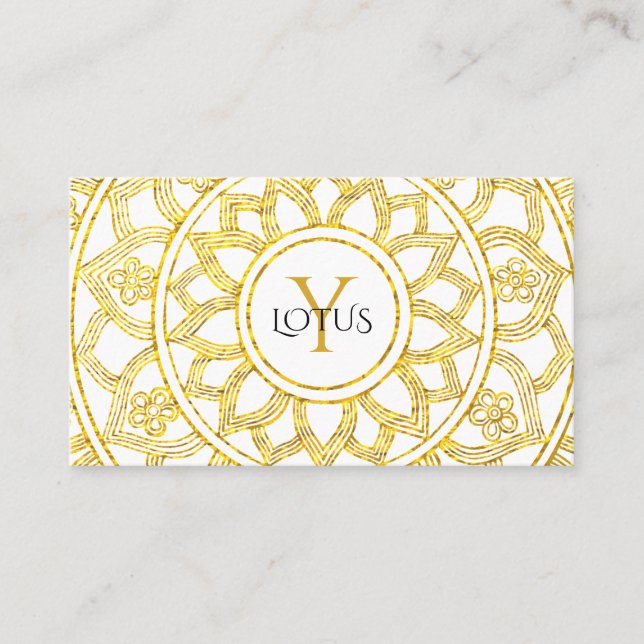 Gold Lotus Floral Mandala Yoga Center Business Card (Front)