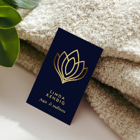 Gold Lotus flower | Blue | wellness massage yoga Business Card