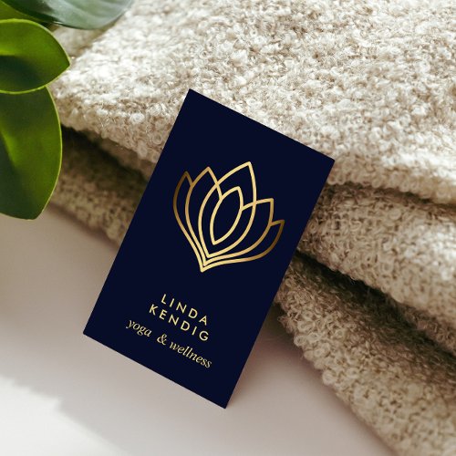 Gold Lotus flower  Blue  wellness  massage yoga Business Card