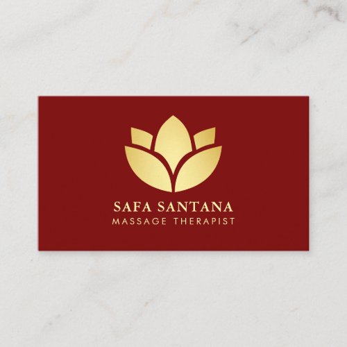 Gold Lotus Flower Burgundy Massage Therapist  Business Card