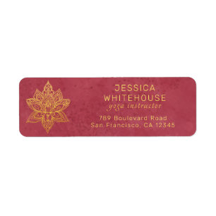 Gold Lotus Flower Burgundy Return Address Label