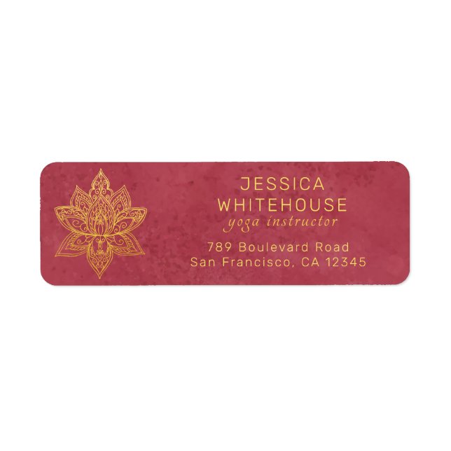 Gold Lotus Flower Burgundy Return Address    Label (Front)