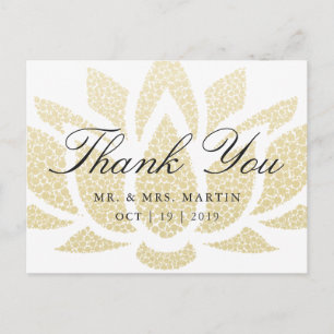 Gold Lotus Flower Custom Wedding Thank You Postcard