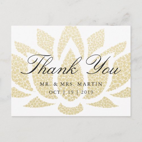 Gold Lotus Flower Custom Wedding Thank You Postcard