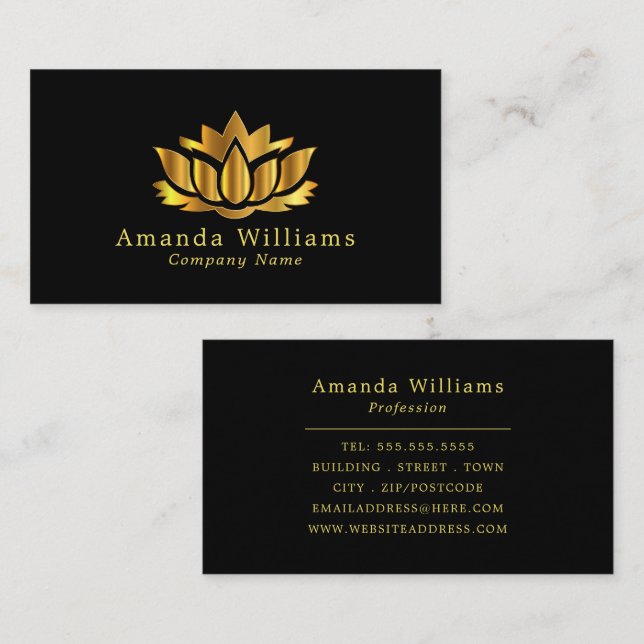 Gold Lotus Flower, Floral Business Card (Front/Back)