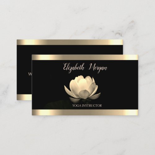 Gold Lotus Flower Gold Stripe Black Yoga  Business Card