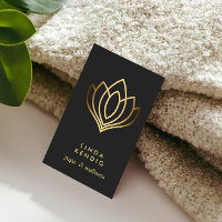 Gold Lotus flower | Gray | wellness massage yoga Business Card