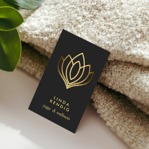 Gold Lotus flower Gray wellness massage yoga Business Card