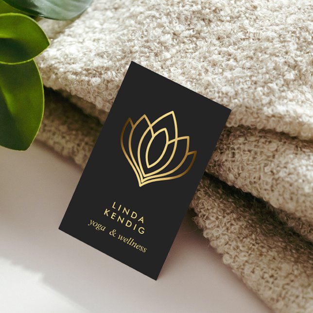 Gold Lotus flower | Gray | wellness  massage yoga Business Card (Creator Uploaded)