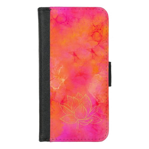 Gold Lotus Flower Illustration Pink Ink Art Case_M iPhone 87 Wallet Case