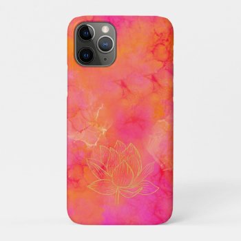 Gold Lotus Flower Illustration Pink Ink Art Iphone 11 Pro Case by DesignByLang at Zazzle