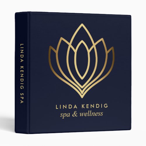 Gold lotus flower logo Blue Small Business 3 Ring Binder