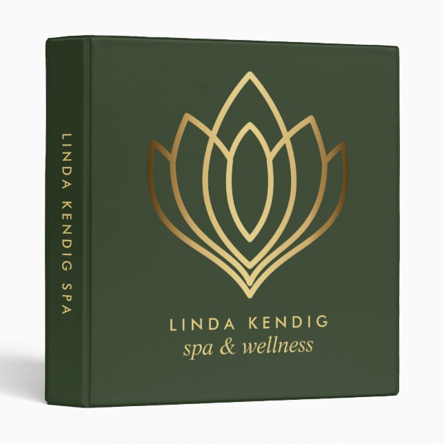 Gold lotus flower logo Green monogram 3 Ring Binder (Front/Spine)