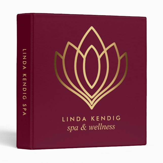 Gold lotus flower logo ruby red monogram 3 ring binder (Front/Spine)
