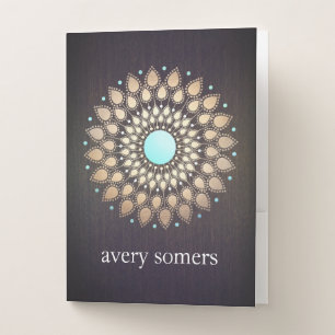 Gold Lotus Flower Mandala Wood Pocket Folder