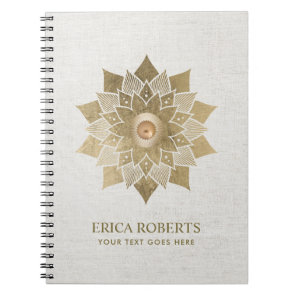 Gold Lotus Flower Mandala Yoga Classy Linen Notebook