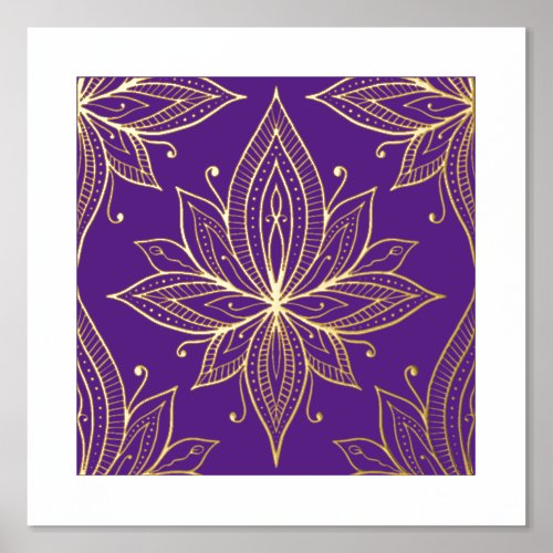 Gold Lotus Flower on Purple Foil Art Print