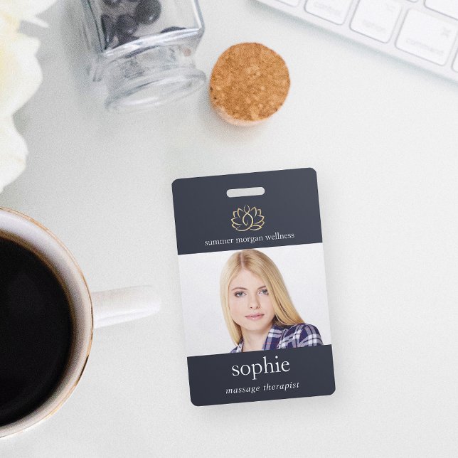 Gold Lotus Flower Photo & Name Badge (Creator Uploaded)