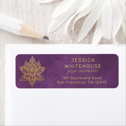 Gold Lotus Flower Purple Violet Return Address     Label