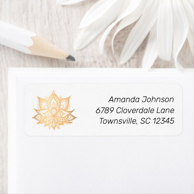 Gold Lotus Flower Return Address Label (Insitu)