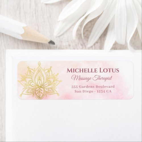 Gold Lotus Flower Rose White Return Address Label