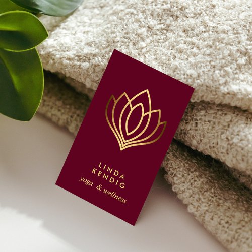 Gold Lotus flower  Ruby  wellness  massage yoga Business Card