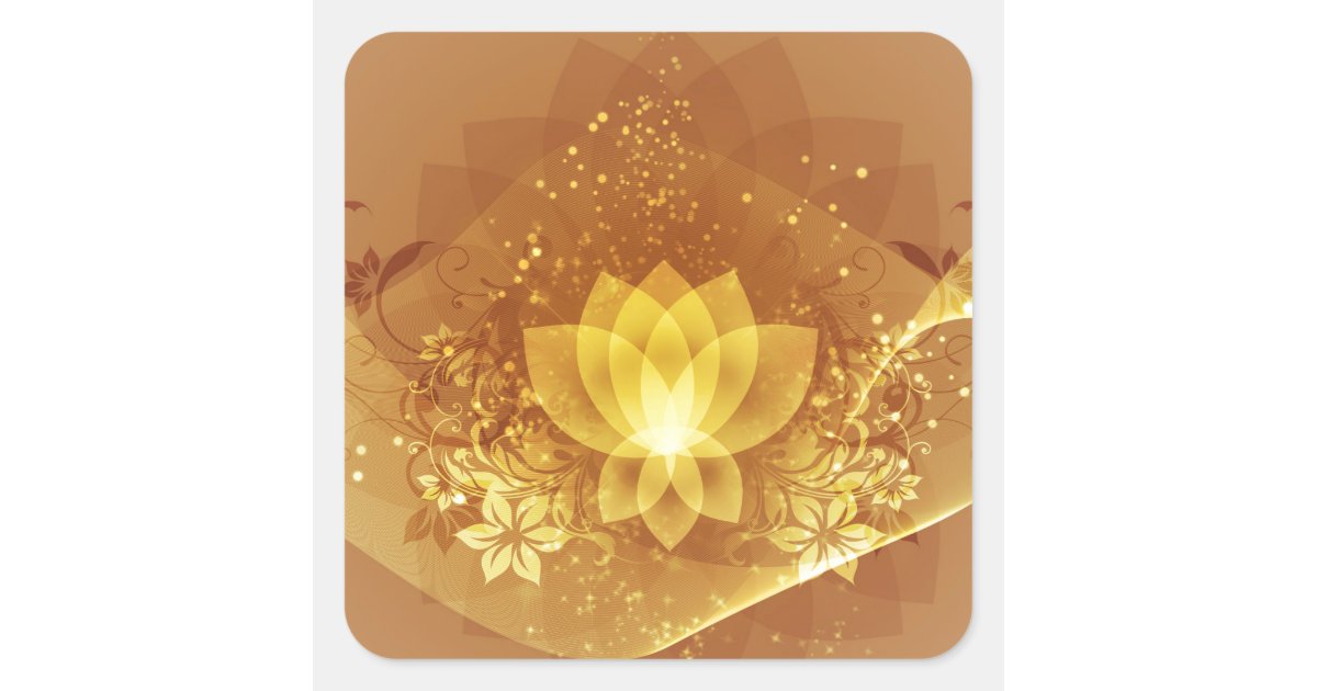 Gold Lotus Flower Square Sticker | Zazzle