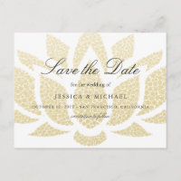 Gold Lotus Flower Wedding Save the Date Custom Announcement Postcard