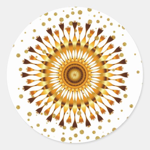 Gold Lotus Flower with golden confetti on white Classic Round Sticker