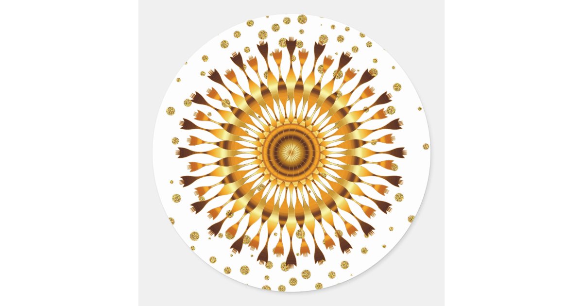 Gold Lotus Flower with golden confetti on white Classic Round Sticker ...