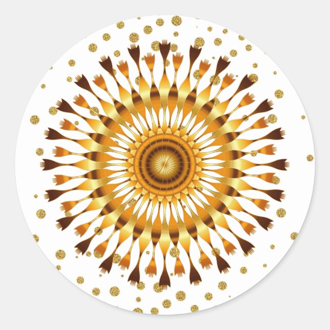 Gold Lotus Flower with golden confetti on white Classic Round Sticker (Front)