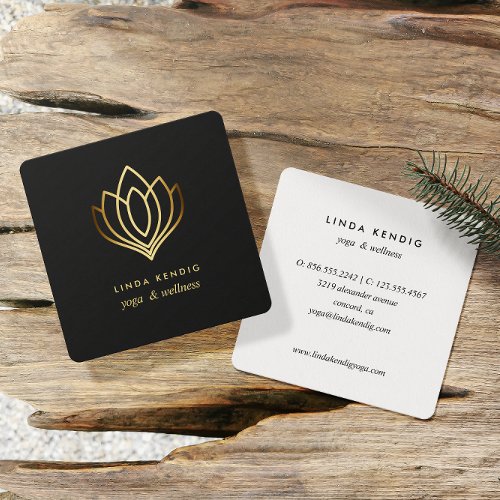 Gold lotus  Gray  wellness spa massage yoga Square Business Card