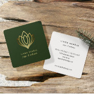 Gold Lotus | Green | Wellness Spa Massage Yoga Square Business Card at Zazzle