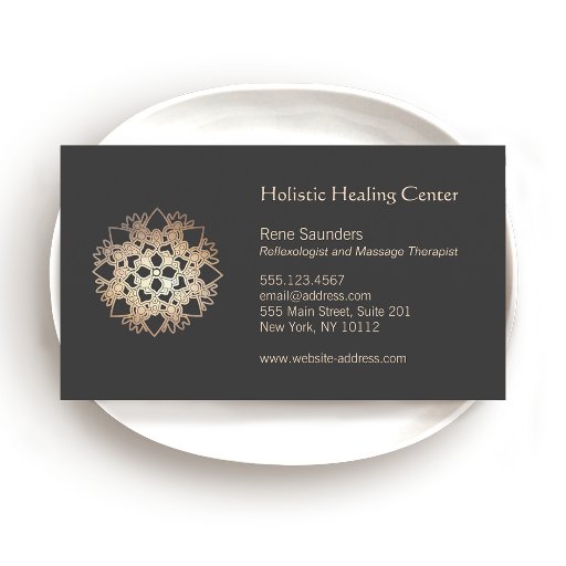 Customizable Gold Lotus Flower Healing Arts Business Card