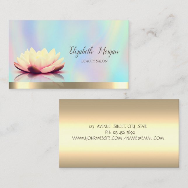 Gold Lotus Holographic Elegant Business Card (Front/Back)