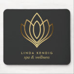 Gold lotus logo Gray | Personalized add your name Mouse Pad<br><div class="desc">Elegant business cards for massage studios,  massage therapy,  spas or wellness professionals feature a faux gold foil lotus flower illustration.
Customize the front with two lines of custom text on modern smokey gray background using the template.
 A chic design for any wellness industry or holistic health related profession</div>